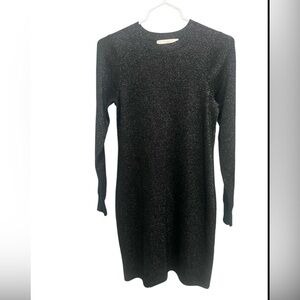 Loft Black and Gold Wool Blend Glitterfree Party Sweater Dress Womens Small